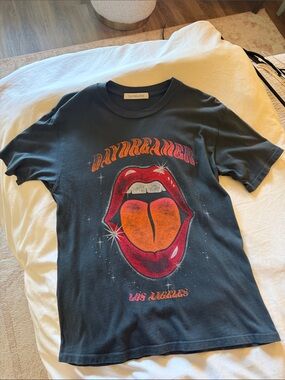 Daydreamer Black Graphic Tee with Red and Orange Lip Print